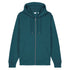 Front view flat lay of women’s teal organic cotton brushed heavyweight 350GSM zip up sweatshirt – Louvóre athleisure apparel